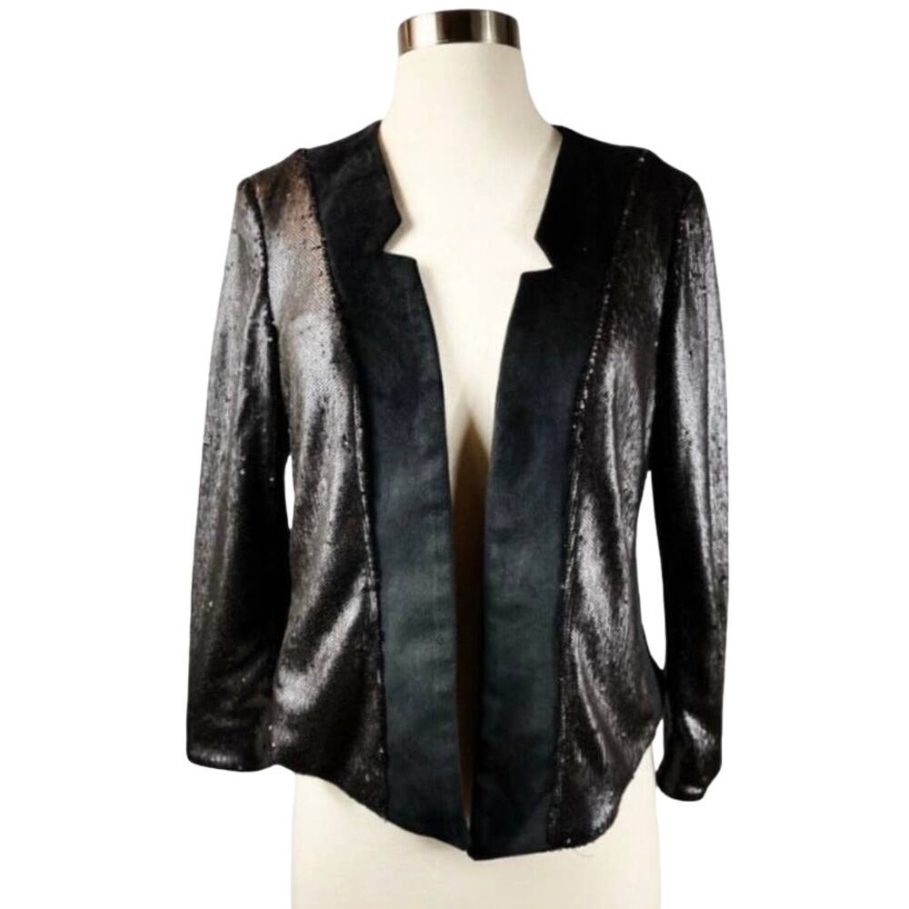 ANTHROPOLOGIE Sequined Open Jacket Shonda Black Cropped Evening Party Small NWT